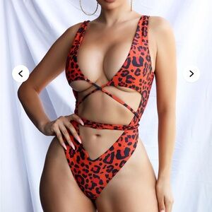 Fashion Nova Red Leopard One Piece Swimsuit